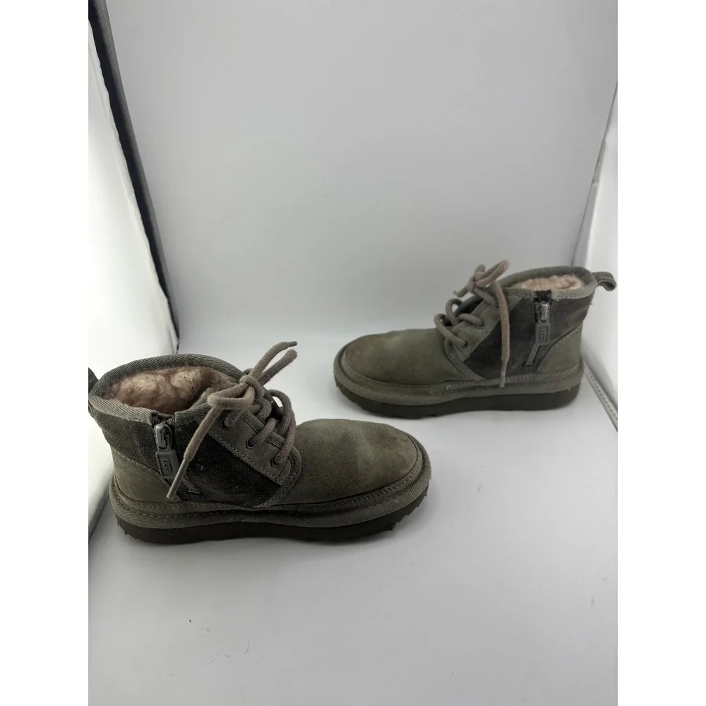 UGG Kids Neumel II Grey Suede Lace Up Zip Chukka Boots Size 11 1017320K